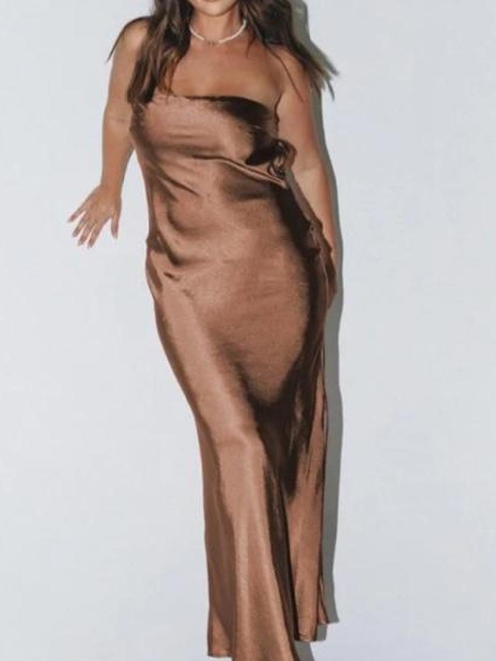 Princess Polly Satin Strapless Slip Dress in Bronze